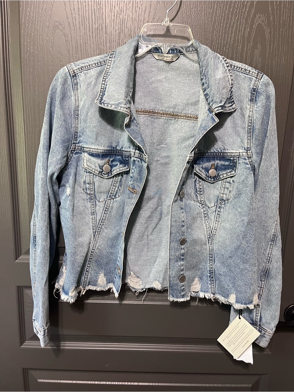 Bullhead Light Blue Distressed Denim Jacket - Women